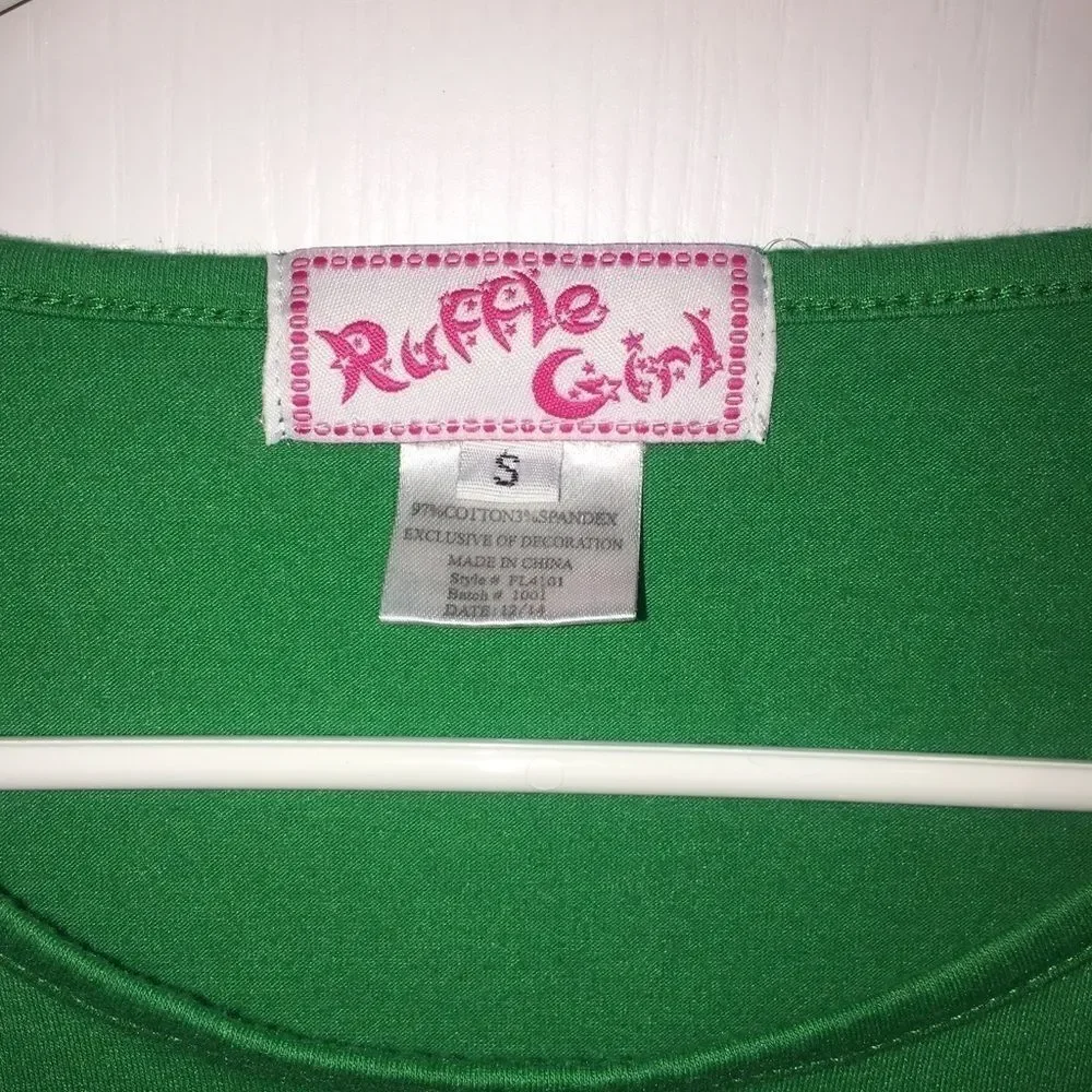 Ruffle girl outfit size 14 pants and top green